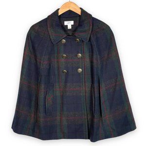 Loft Tartan Wool Plaid Double Breasted Cape Coat